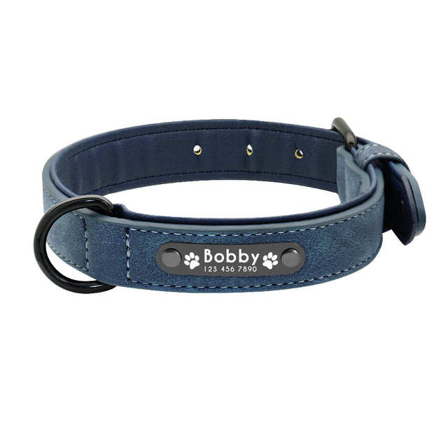 Custom Dog Collar Leather Dog Tag Collars Engraved Pet ID Tag