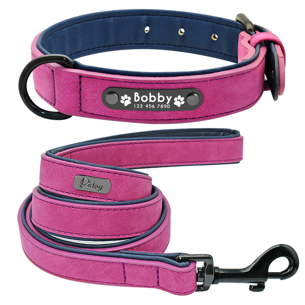 DiDog™ - Personalized, Custom Engraved Leather Dog Collar & Leash Set